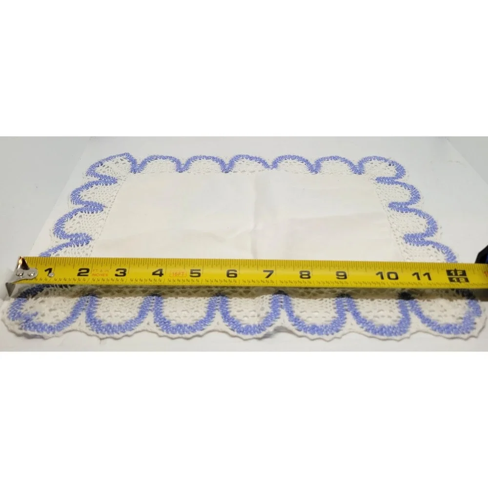 Vintage Set of 3 Crocheted Table Runner Placemat Potholder Blue White
